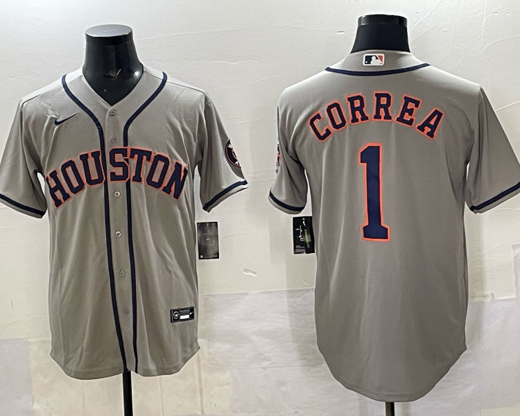 Men's Houston Astros Carlos Correa #1 Gray Jersey