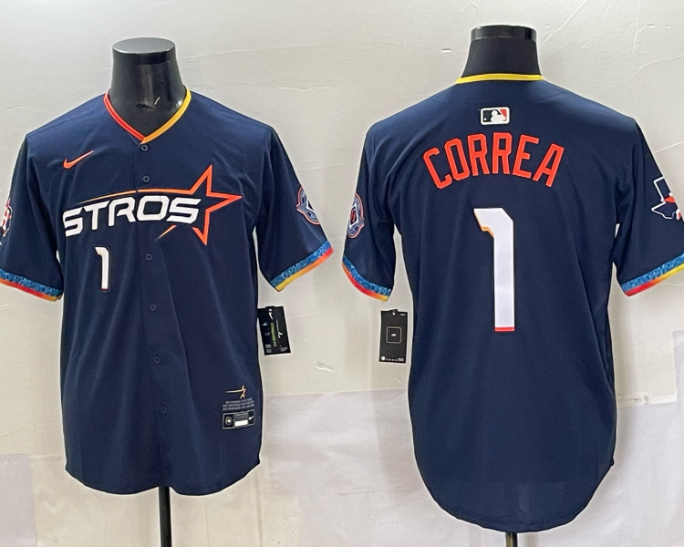 Men's Houston Astros Carlos Correa #1 Navy 2025 City Connect Limited Jersey