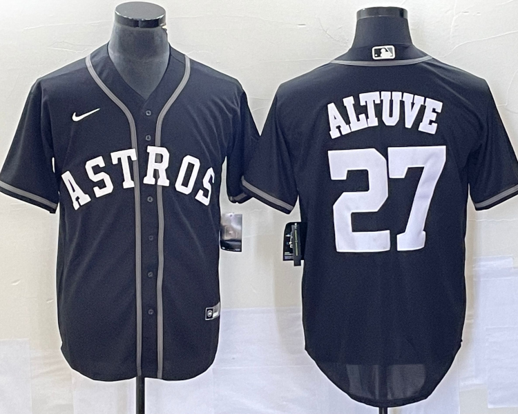 Men's Houston Astros Jose Altuve #27 Black Lights Out Jersey
