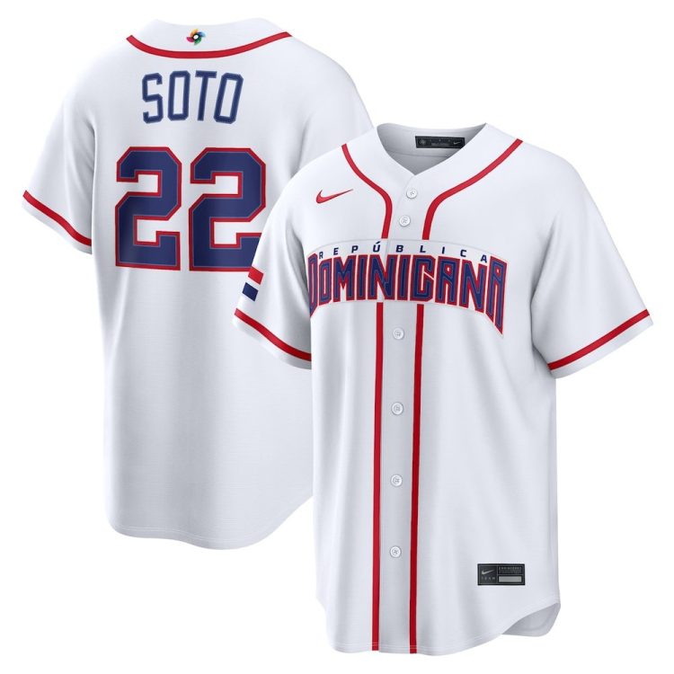 Men's Dominican Republic Baseball #22 Juan Soto White 2026 World Baseball Classic Home Stadium Jersey
