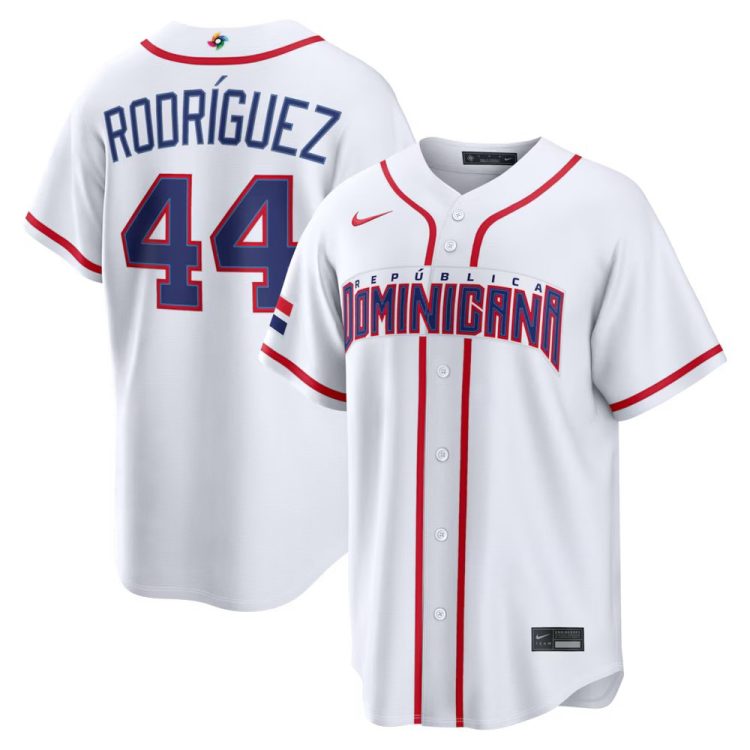 Men's Dominican Republic Baseball #44 Julio Rodriguez White 2026 World Baseball Classic Home Stadium Jersey