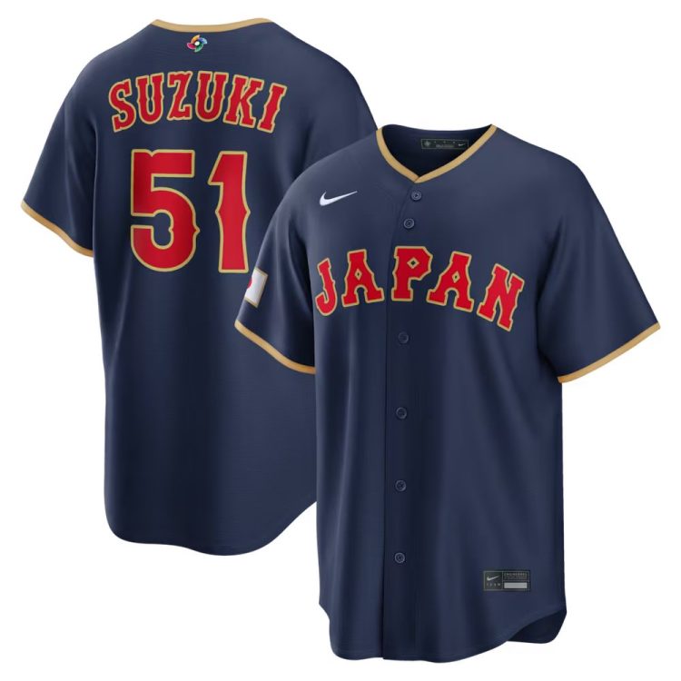 Men's Japan Baseball #51 Seiya Suzuki Navy 2026 World Baseball Classic Road Stadium Jersey