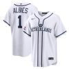 Men's Netherlands Baseball #1 Ozzie Albies White 2026 World Baseball Classic Home Stadium Jersey