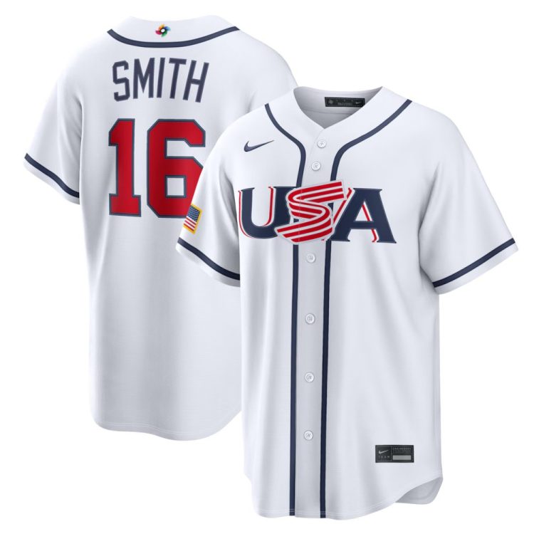 Men's USA Baseball #16 Will Smith White 2026 World Baseball Classic Home Stadium Jersey
