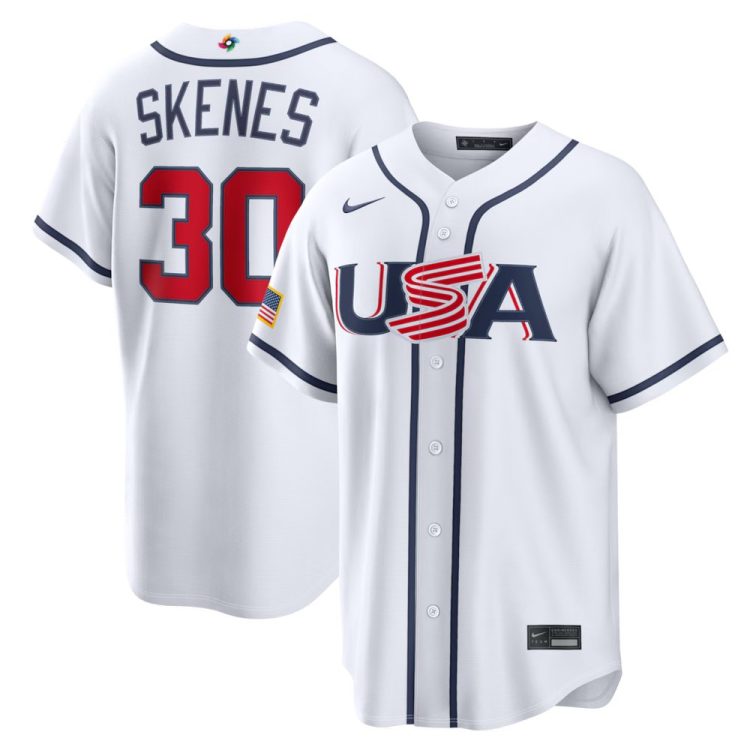Men's USA Baseball #30 Paul Skenes White 2026 World Baseball Classic Home Stadium Jersey