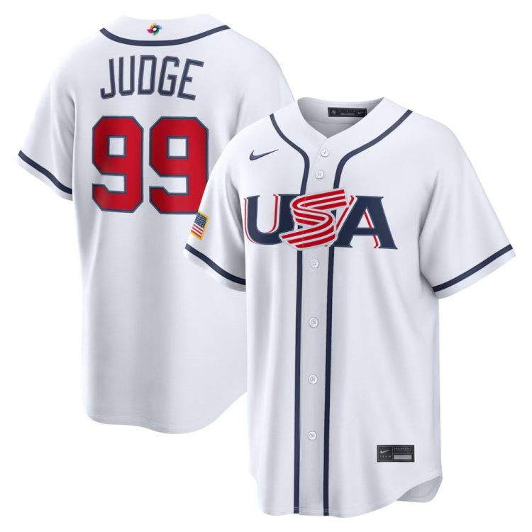 Men's USA Baseball #99 Aaron Judge White 2026 World Baseball Classic Home Stadium Jersey