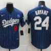 Mens Los Angeles Dodgers #8 Front #24 Back Kobe Bryant Nike Royal Pinstripe Fashion Baseball Jersey