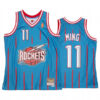 Men Houston Rockets #11 Yao Ming Light Blue Pinstripe Mitchell & Ness Hardwood Classics Reload 2.0 Jersey