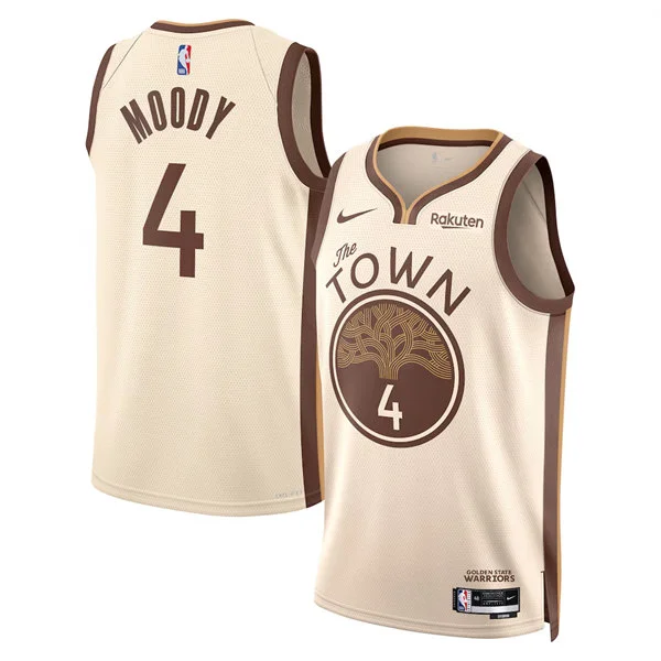 Mens Golden State Warriors #4 Moses Moody 2025-26 Tan City Edition Swingman Jersey