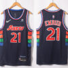Mens Philadelphia 76ers #21 Joel Embiid Diamond Nike Navy NBA 75th 2021-22 City Edition Jersey