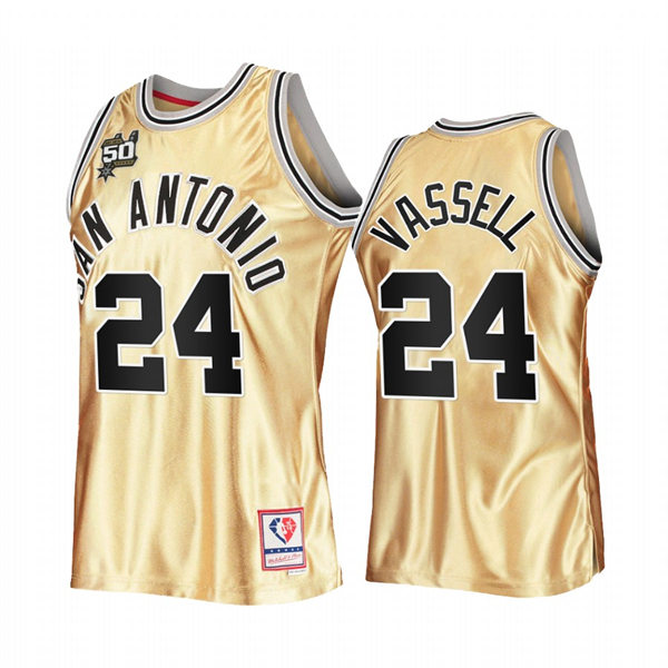 Men's San Antonio Spurs #24 Devin Vassell Gold Retro Hardwood Classics 50th Anniversary Jersey