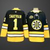 #1 Jeremy Swayman Black Boston Bruins Jersey