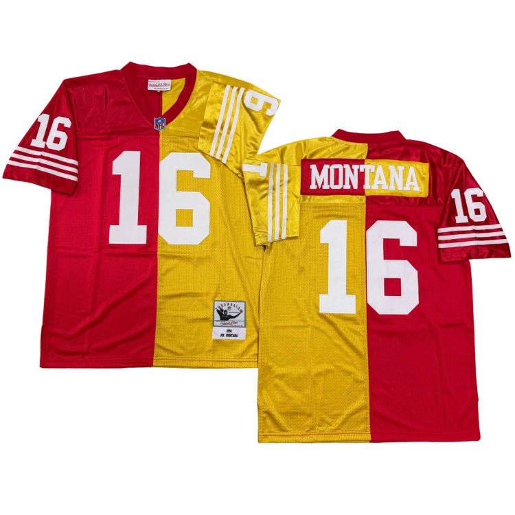 Men’s San Francisco 49ers #16 MONTANA Throwbacks Split Jersey All Stitched