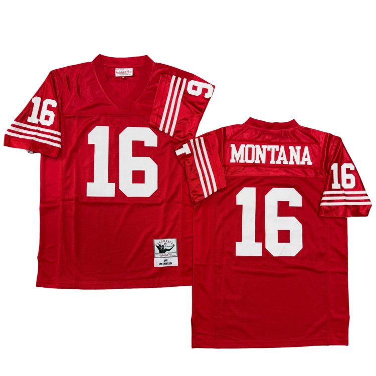 Men’s San Francisco 49ers #16 MONTANA Throwbacks Red Jersey All Stitched