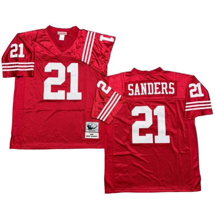 Men’s San Francisco 49ers #21 SANDERS Throwbacks Red Jersey All Stitched