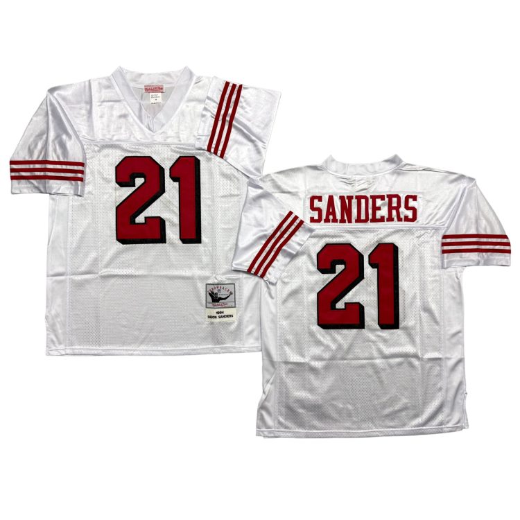 Men’s San Francisco 49ers #21 SANDERS Throwbacks White Jersey All Stitched