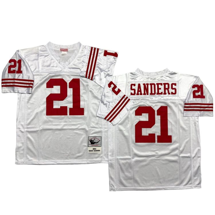 Men’s San Francisco 49ers #21 SANDERS Throwbacks White Jersey All Stitched