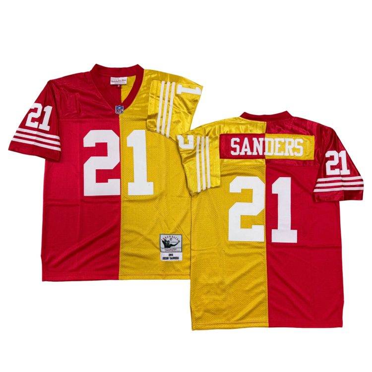 Men’s San Francisco 49ers #21 SANDERS Throwbacks Split Jersey All Stitched