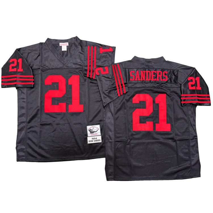 Men’s San Francisco 49ers #21 SANDERS Throwbacks Black Jersey All Stitched