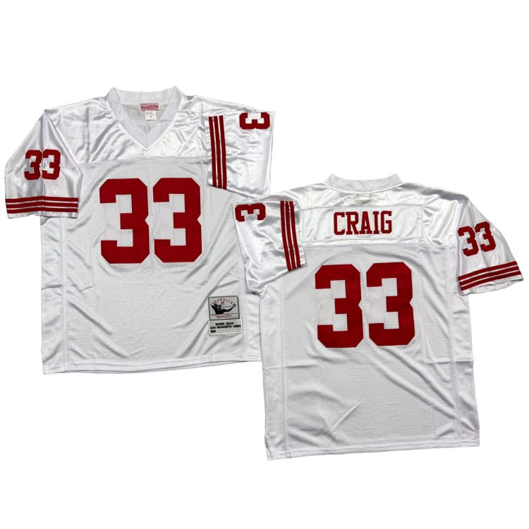 Men’s San Francisco 49ers #33 CRAIG Throwbacks White Jersey All Stitched