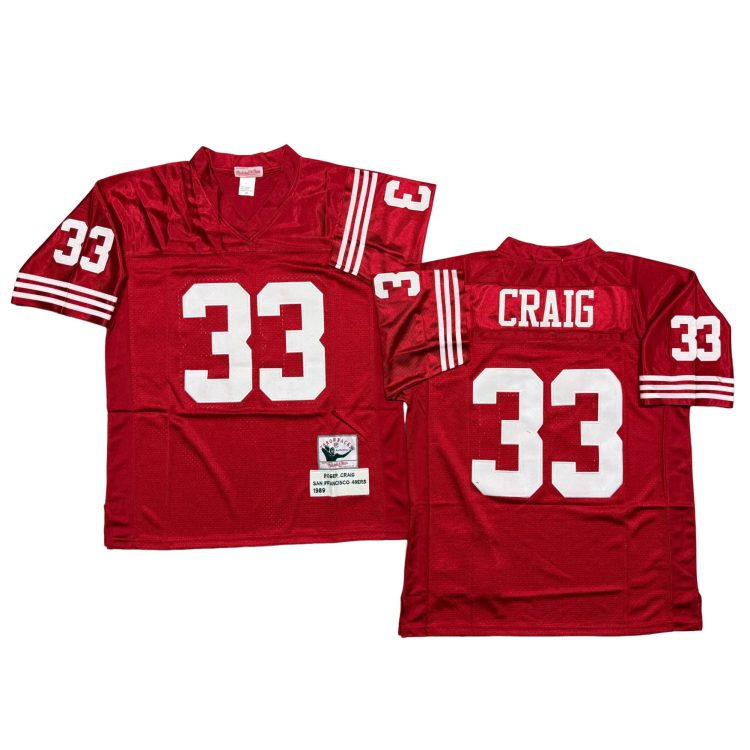 Men’s San Francisco 49ers #33 CRAIG Throwbacks Red Jersey All Stitched