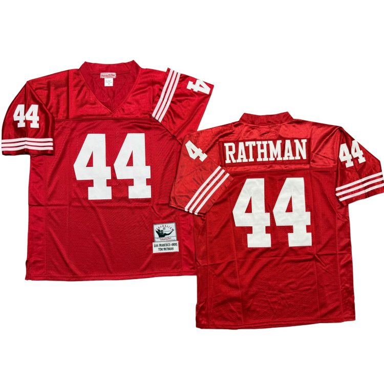 Men’s San Francisco 49ers #44 RATHMAN Throwbacks Red Jersey All Stitched