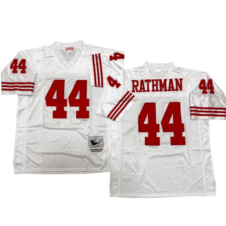 Men’s San Francisco 49ers #44 RATHMAN Throwbacks White Jersey All Stitched
