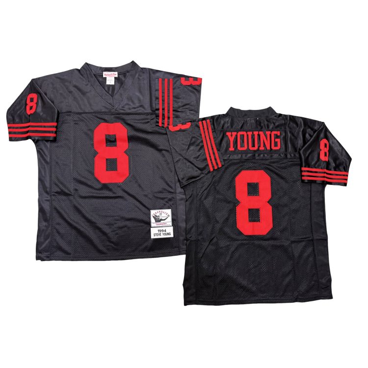 Men’s San Francisco 49ers #8 YOUNG Throwbacks Black Jersey All Stitched