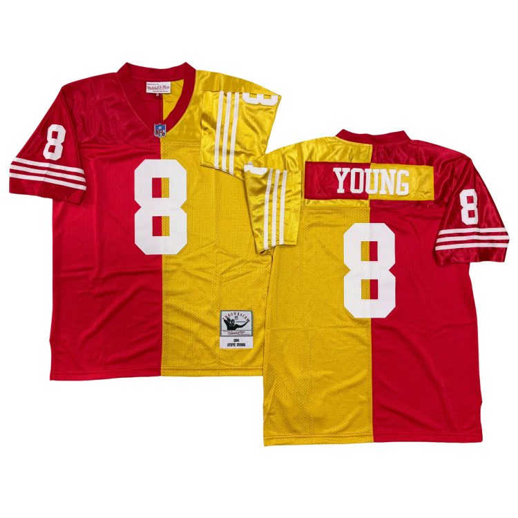 Men’s San Francisco 49ers #8 YOUNG Throwbacks Split Jersey All Stitched