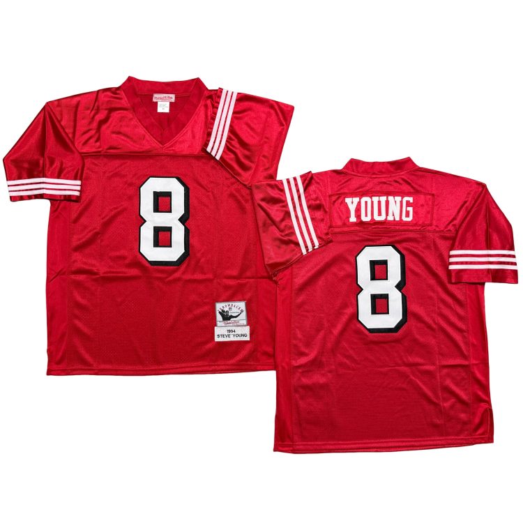 Men’s San Francisco 49ers #8 YOUNG Throwbacks Red Jersey All Stitched