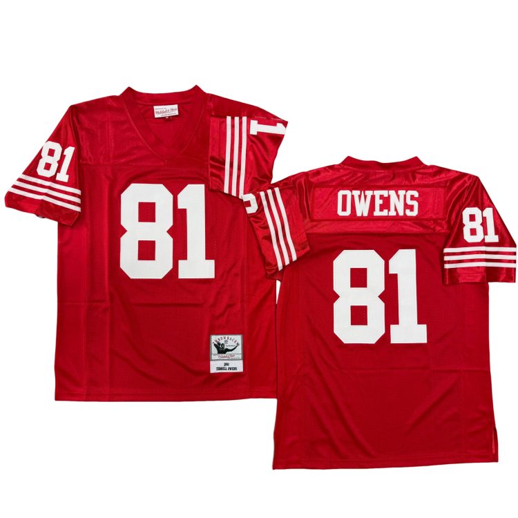 Men’s San Francisco 49ers #81 Owens Throwbacks Red Jersey All Stitched