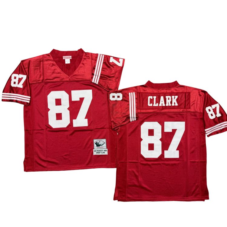 Men’s San Francisco 49ers #87 Clark Throwbacks Red Jersey All Stitched