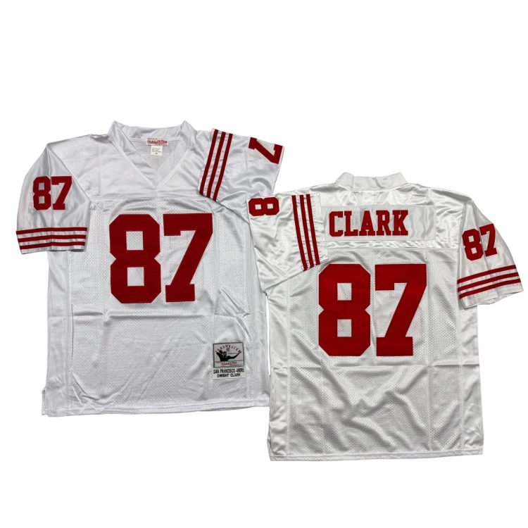 Men’s San Francisco 49ers #87 Clark Throwbacks White Jersey All Stitched