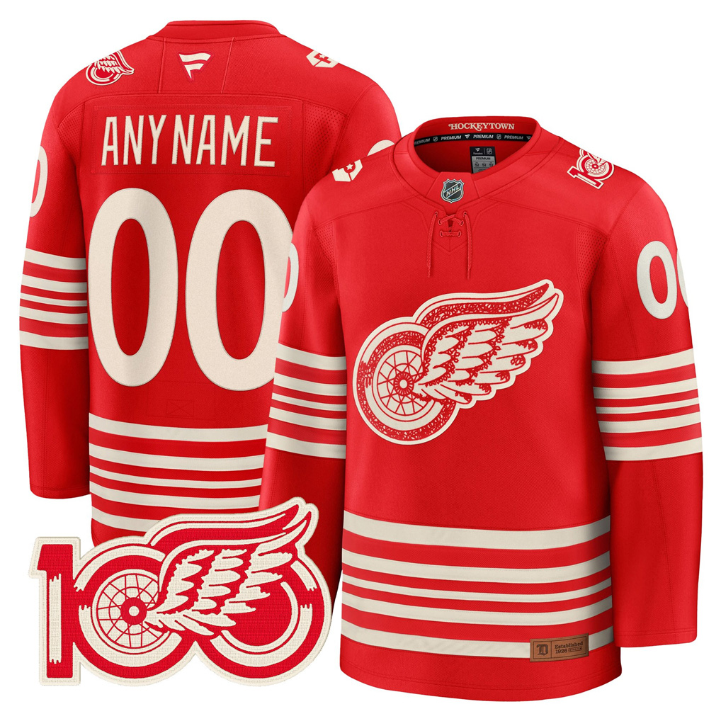 Custom Mens Detroit Red Wings Centennial Stitched Jersey - Red