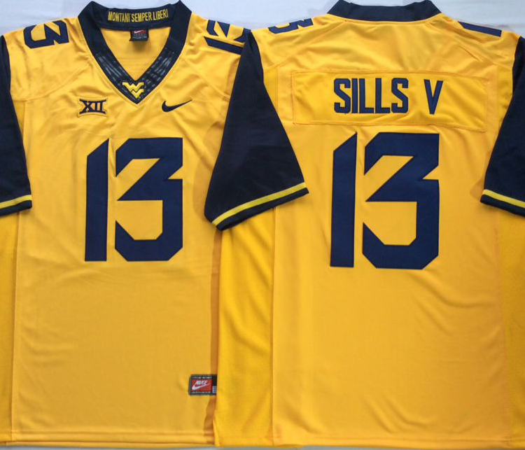 West Virginia Mountaineers Yellow #13 SILLS V Stitched Jersey