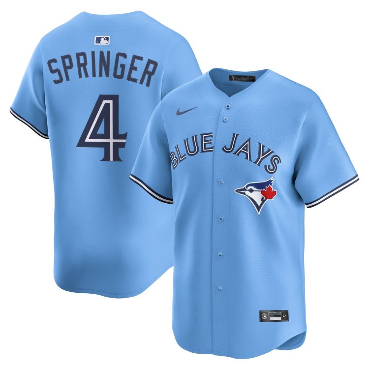 Men's Toronto Blue Jays George Springer #4 Powder Blue Baseball Stitched Jersey