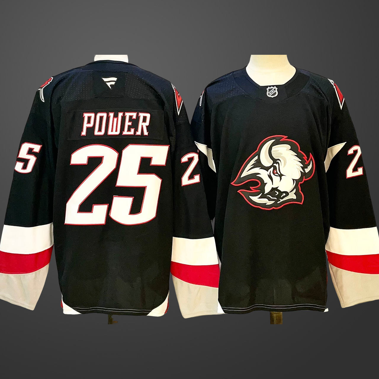 Men's Buffalo Sabres #25 Owen Power Black 2024-25 Alternate Stitched Hockey Jersey