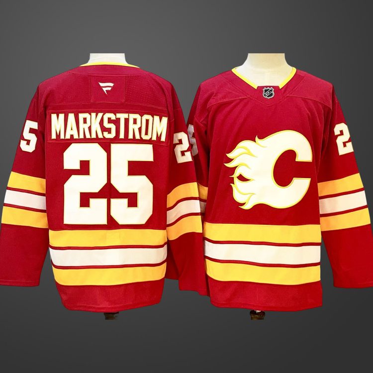 Men's Calgary Flames #25 Jacob Markström Red 2024-25 Home Stitched Hockey Jersey