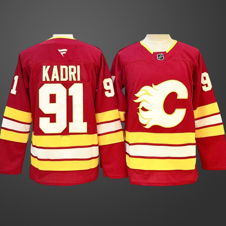 Men's Calgary Flames #91 Nazem Kadri Red 2024-25 Home Stitched Hockey Jersey