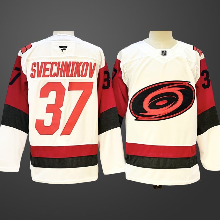 Men’s Carolina Hurricanes #37 Andrei Svechnikov White 2024-25 Stitched Hockey Jersey