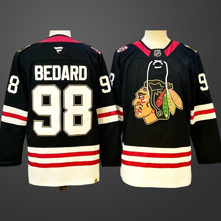Men's Chicago Blackhawks #98 Connor Bedard Black 2024-25 Stitched Hockey Jersey