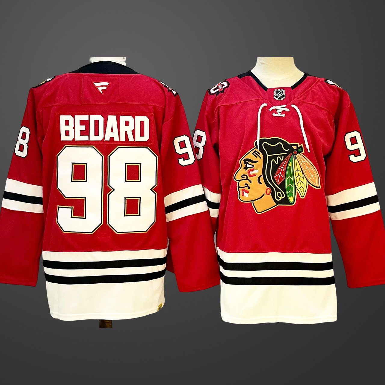 Men's Chicago Blackhawks #98 Connor Bedard Red 2024-25 Stitched Hockey Jersey
