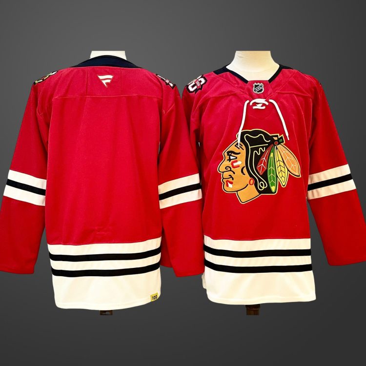 Men's Chicago Blackhawks Blank Red 2025 Home 100th Anniversary Stitched Hockey Jersey