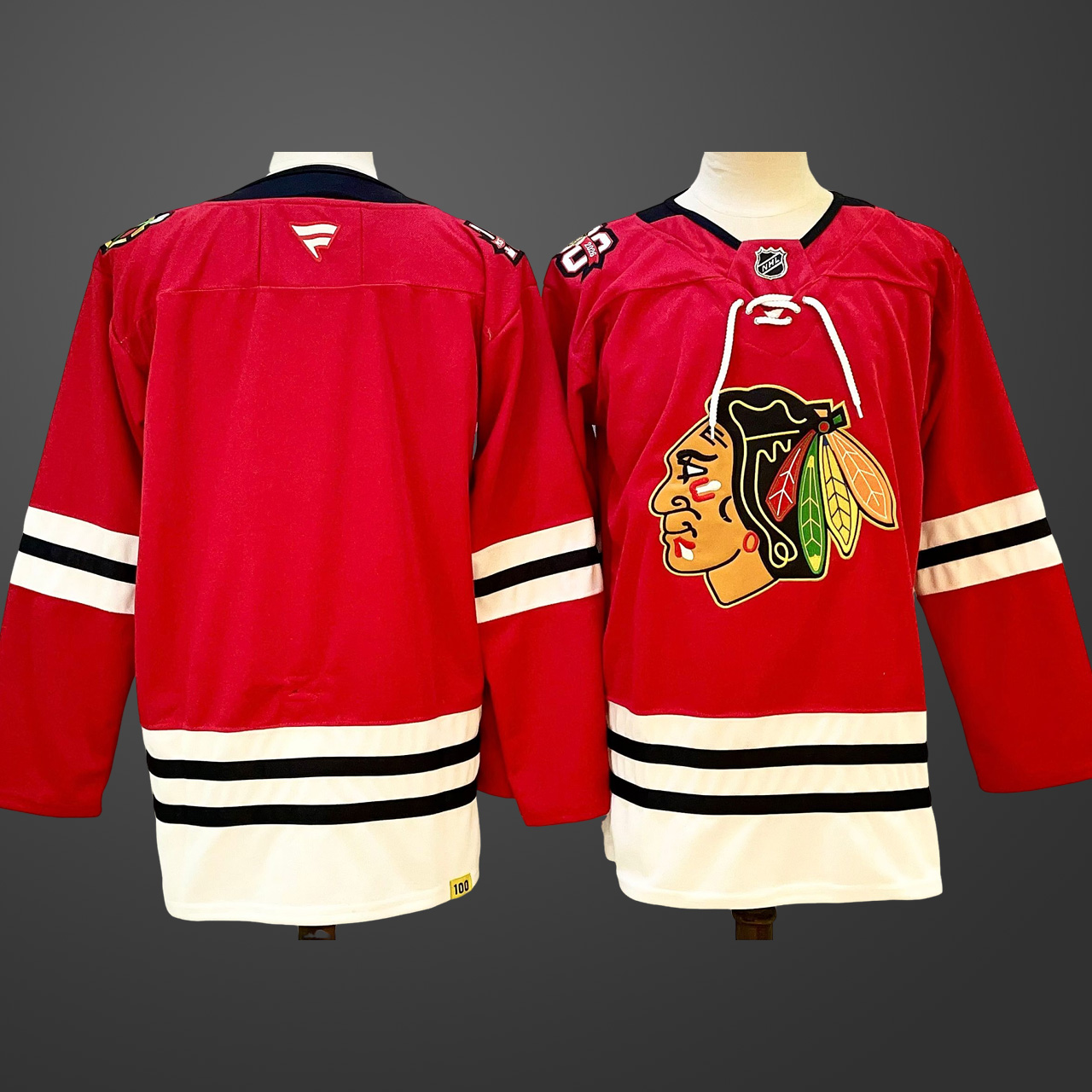 Men's Chicago Blackhawks Blank Red 2025 Home 100th Anniversary Stitched Hockey Jersey