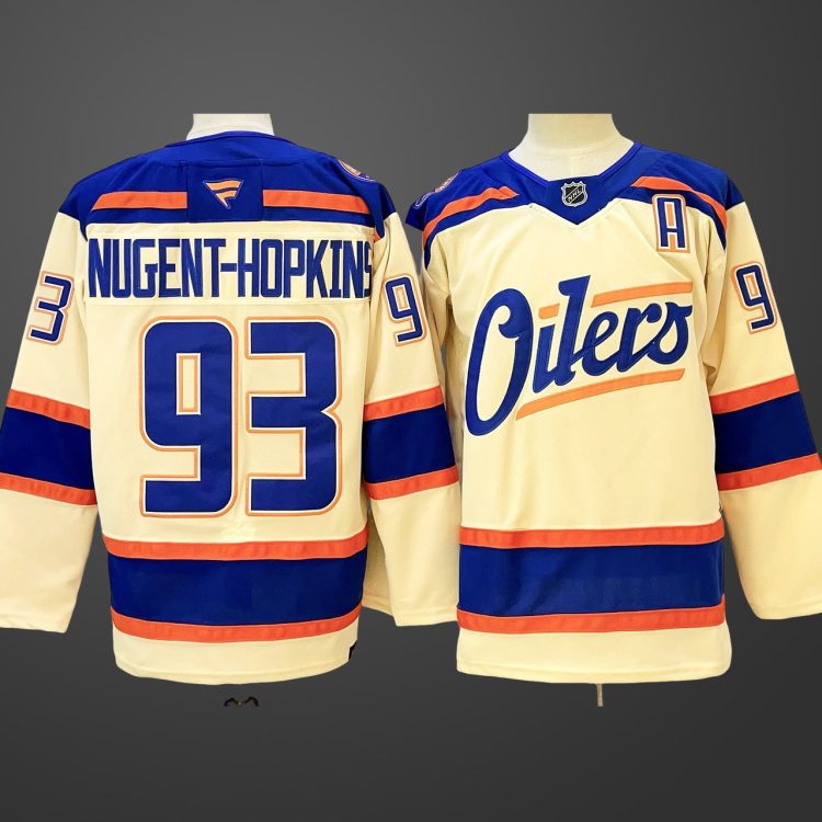 Men's Edmonton Oilers #93 Ryan Nugent-Hopkins Light Beige 2025 Alternate With A Patch Stitched Jersey