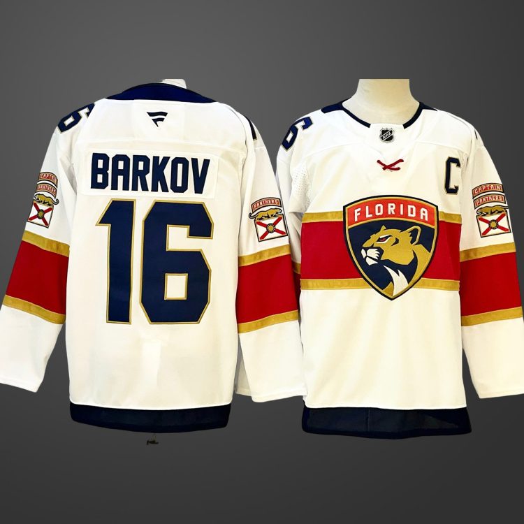 Men's Florida Panthers #16 Aleksander Barkov White 2024-25 Home With C Patch Stitched Jersey
