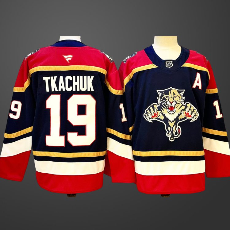 Men's Florida Panthers #19 Matthew Tkachuk Black 2024-25 Home With A Patch Stitched Hockey Jersey