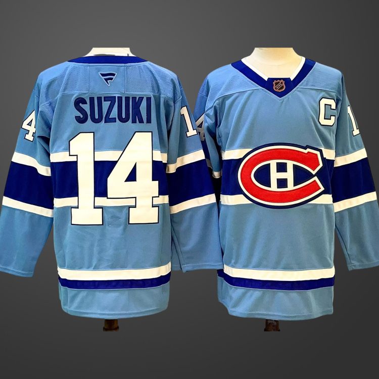 Men's Montreal Canadiens #14 Nick Suzuki Blue 2023-24 Reverse Retro Stitched Jersey