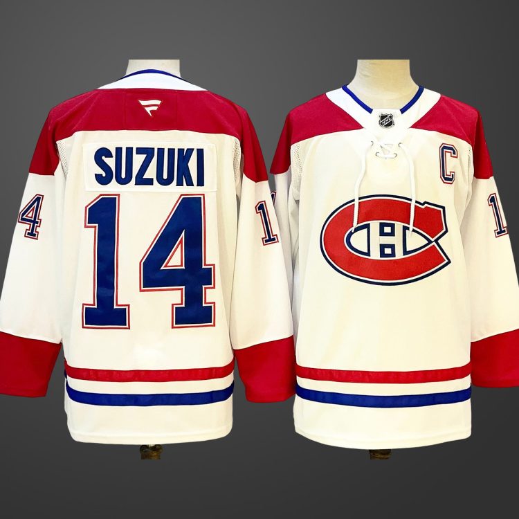 Men’s Montreal Canadiens #14 Nick Suzuki White Stitched Jersey