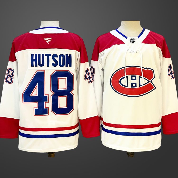 Men’s Montreal Canadiens Lane Hutson #48 White Stitched Jersey